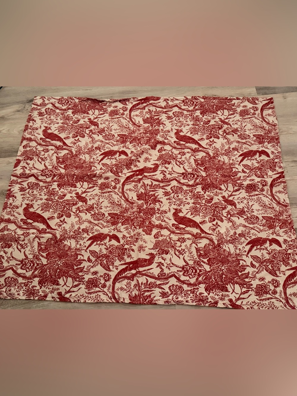 Vintage 1984 Brandywine Bird Toile Red & Ivory Floral Tablecloth 43 x 37